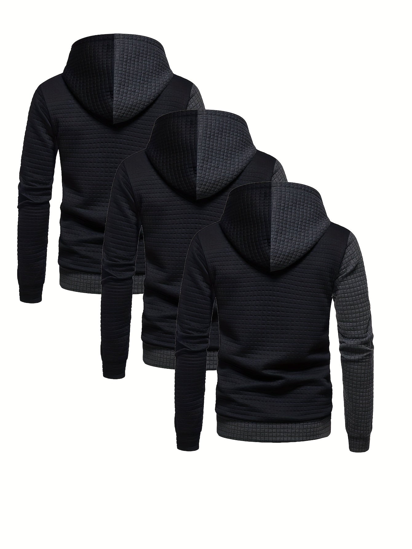 3er-Set kariertes Color-Block-Sporthoodie, vielseitiges Kapuzen-Sweatshirt, lässiges Street-Hoodie.
