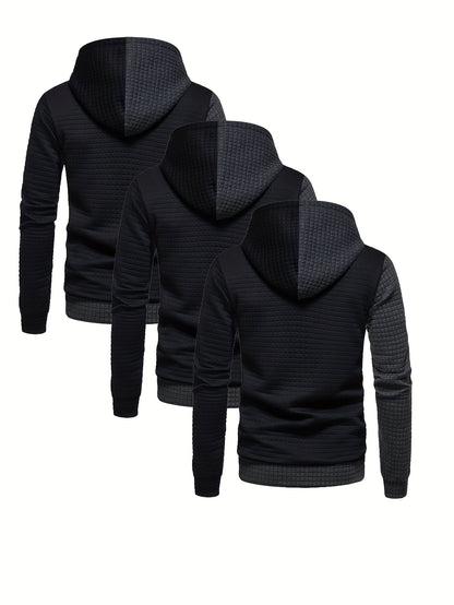3er-Set kariertes Color-Block-Sporthoodie, vielseitiges Kapuzen-Sweatshirt, lässiges Street-Hoodie.