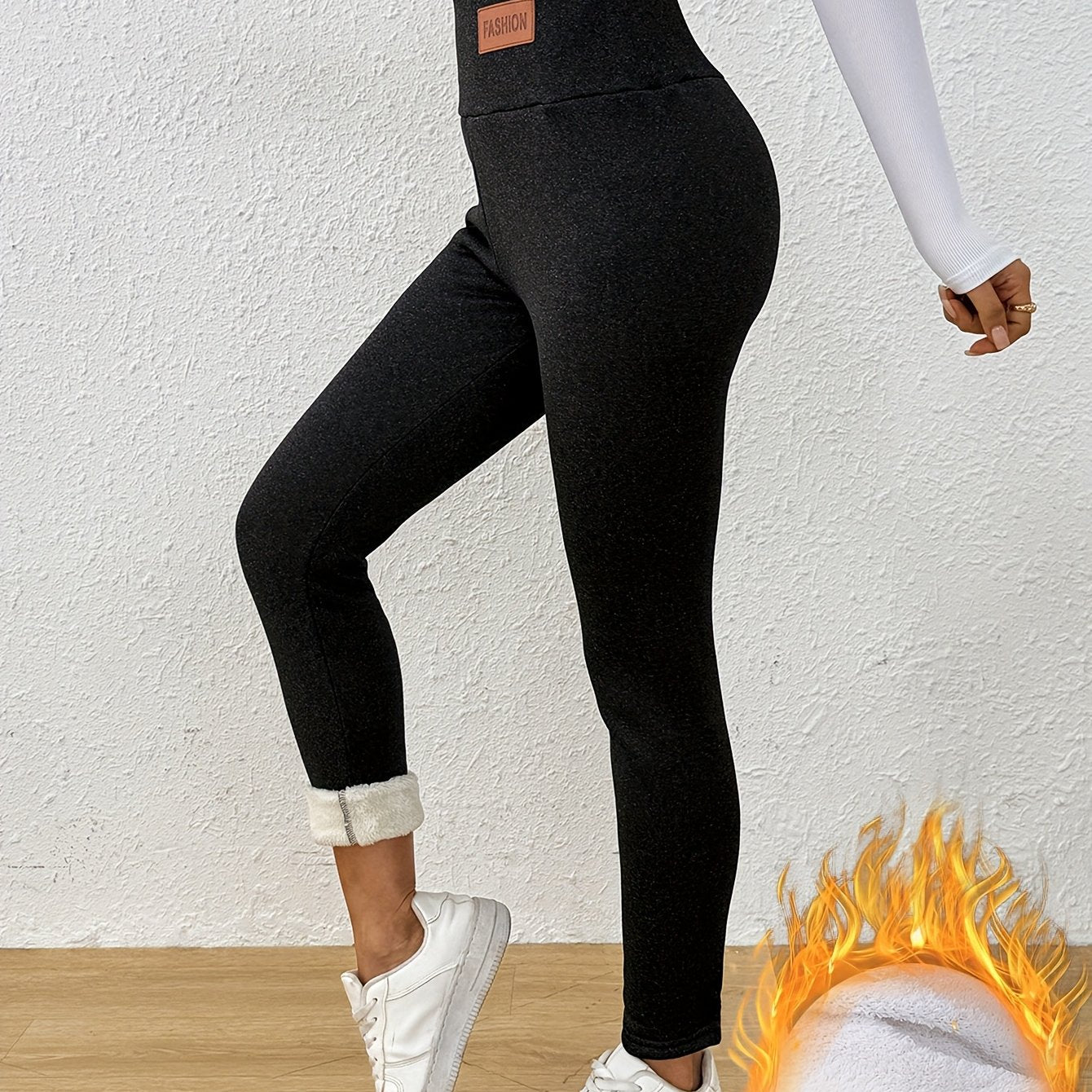 Damen Thermo-Leggings mit dickem Fleece-Futter und hohem Bund – Winterwärme, dehnbarer Skinny-Fit, einfarbig, lange Länge, perfekt für Freizeit- oder Outdoor-Aktivitäten