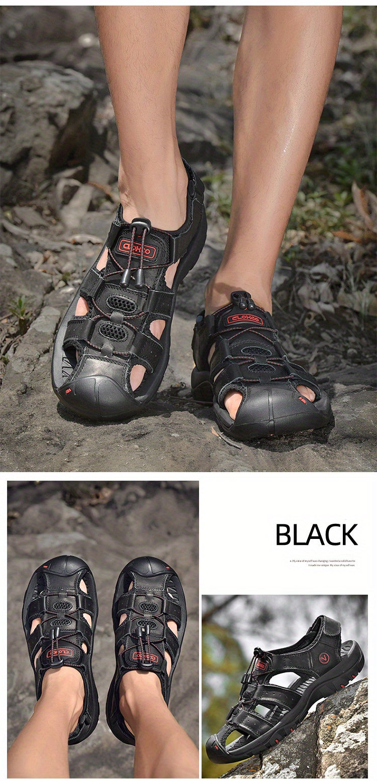 CLOHOO Marke Rindsleder Gummisohle Dicke Sohle Handgefertigte Freizeit Geschlossene Zehen Herren Sandalen