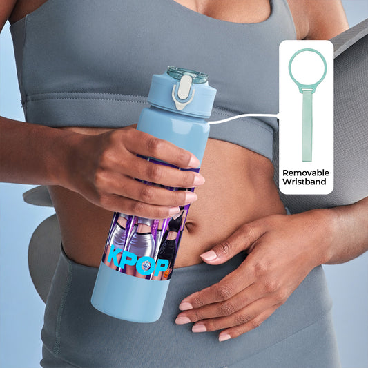 Plastikwasserflasche, Kpop-Mode-Design, Geeignet für Camping, Fitnessstudio, Picknick, Große Kapazität, Leicht zu reinigen, Leicht, Tragbar, 25oz/750ml, Perfektes Geschenk zum Geburtstag