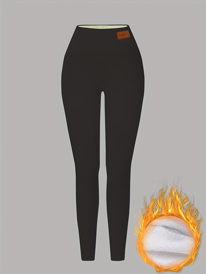 Damen Thermo-Leggings mit dickem Fleece-Futter und hohem Bund – Winterwärme, dehnbarer Skinny-Fit, einfarbig, lange Länge, perfekt für Freizeit- oder Outdoor-Aktivitäten