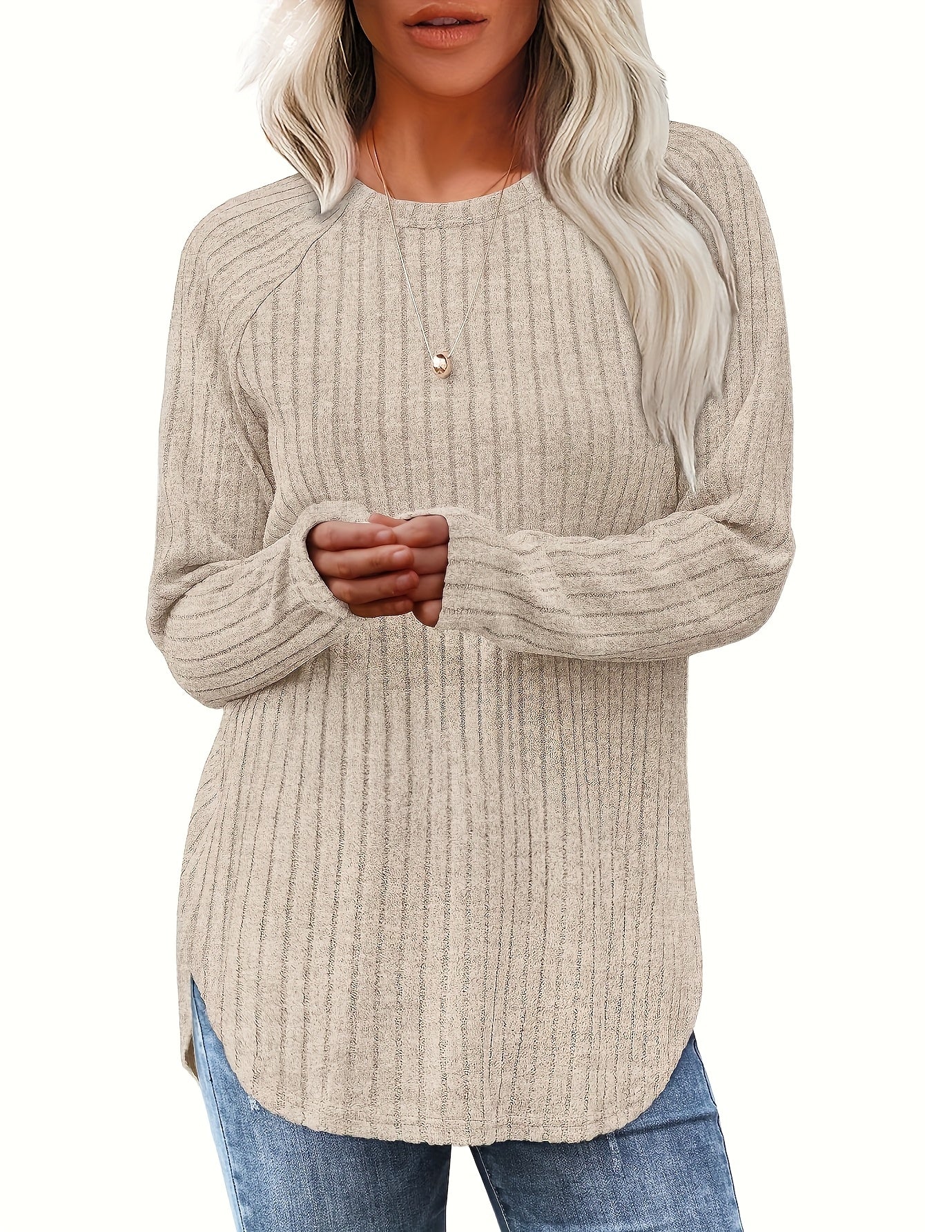 Vierteiliges Set Damenmode Oberteil Herbst Winter Basic Locker Elegant Rundhals Langarm Pullover