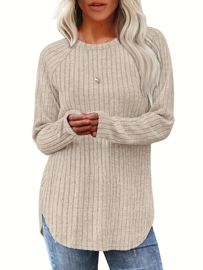 Vierteiliges Set Damenmode Oberteil Herbst Winter Basic Locker Elegant Rundhals Langarm Pullover