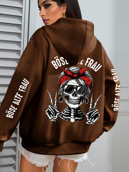 Große Größen  - Hoodie mit Totenkopf-Muster - Böse Alte Frau Druck