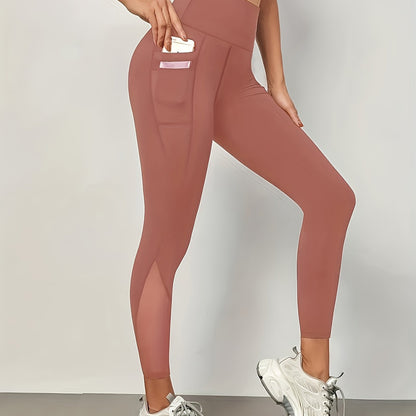 Damen-Sportbekleidung: Yoga-Leggings aus Mesh mit hohem Bund und seitlichen Taschen für Fitness und Sport im Fitnessstudio