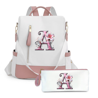 2er-Set Rucksack und Handtasche kompatibel für Tablet/Laptop - Große Kapazität mit mehreren Fächern / Reisetaschen mit verstellbaren Gurten, leichtes Design & A-Z Buchstabenoptionen