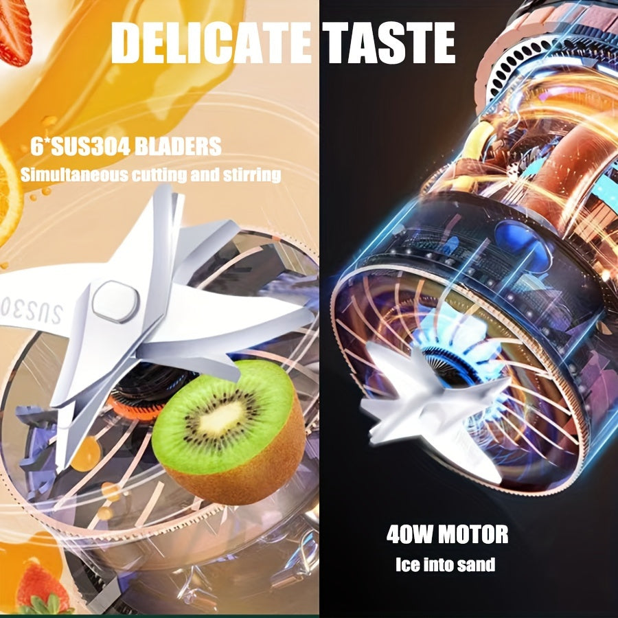 Kompakter 500ML elektrischer Entsafter und Mixer, kabellos und tragbar mit USB-Aufladung, ausgestattet mit 6 Klingen. Ideal zum Zubereiten von Smoothies und Shakes