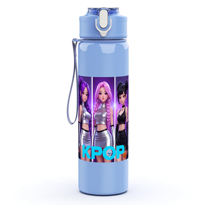Plastikwasserflasche, Kpop-Mode-Design, Geeignet für Camping, Fitnessstudio, Picknick, Große Kapazität, Leicht zu reinigen, Leicht, Tragbar, 25oz/750ml, Perfektes Geschenk zum Geburtstag
