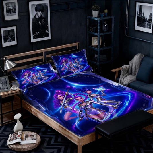 3-teiliges Kpop-Gruppen-Bettwäsche-Set kompatibel mit - Anime K-Bettdecke mit Spannbettlaken & 2 Kissenbezügen, weiche Bettwäsche für Zimmerdekoration, thematische Bettwäsche (ohne Einlage)