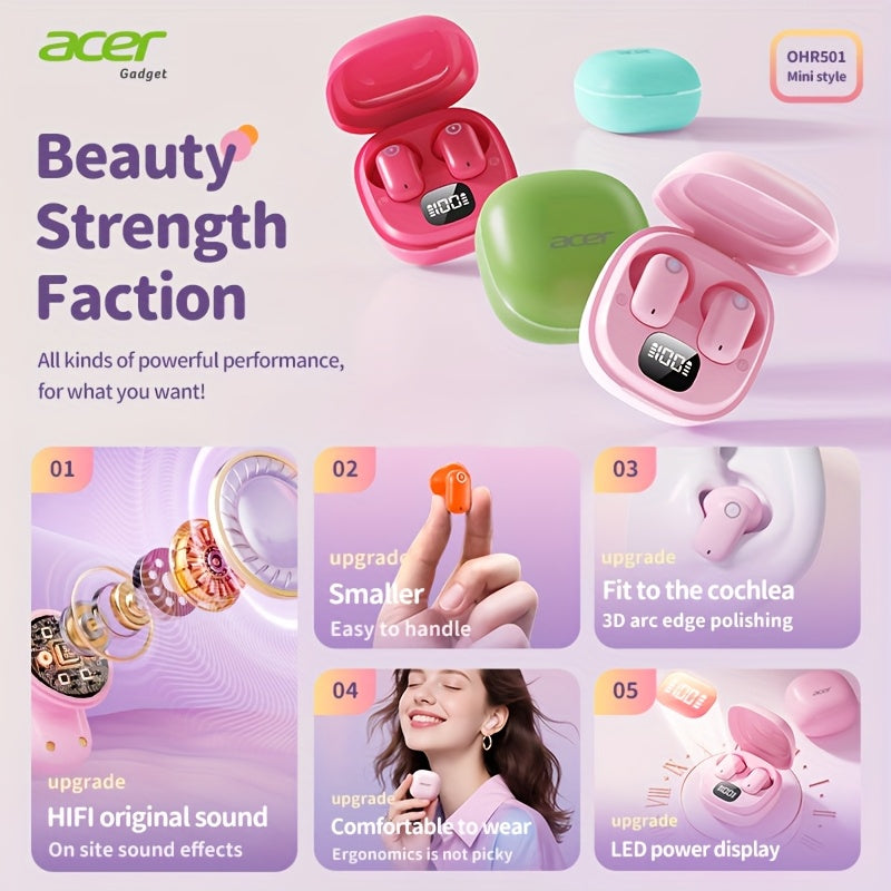 [Acer Offiziell Original] TWS Kabellose Ohrhörer mit Tiefbass-Stereo + Geräuschunterdrückung bei Anrufen, Ultra lange Akkulaufzeit, In-Ear-Design für Sport und Laufen, Mini und kompakt, HIFI-Sound, leichtes Touch-Bedienung