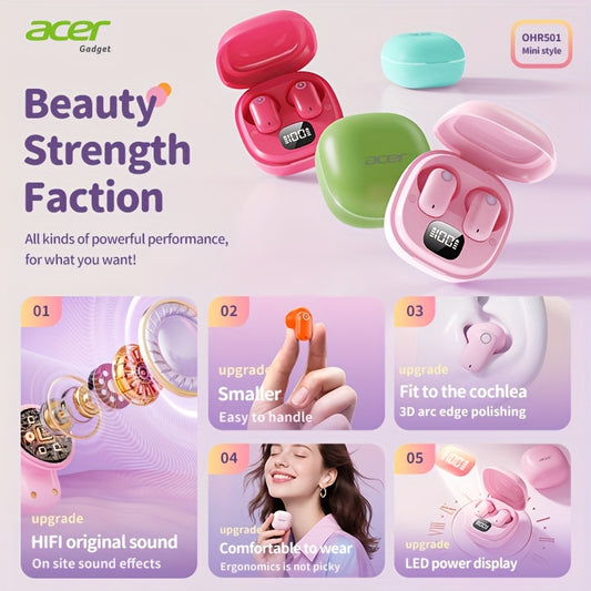 [Acer Offiziell Original] TWS Kabellose Ohrhörer mit Tiefbass-Stereo + Geräuschunterdrückung bei Anrufen, Ultra lange Akkulaufzeit, In-Ear-Design für Sport und Laufen, Mini und kompakt, HIFI-Sound, leichtes Touch-Bedienung