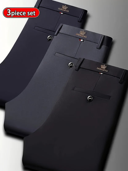 3er-Pack hoch elastische Herren-Business-Casual-Hosen, ganzjährige Tragbarkeit, knitterfrei – kein Bügeln erforderlich, professioneller Stil, klassisches Design, hochwertige Verarbeitung, maschinenwaschbar