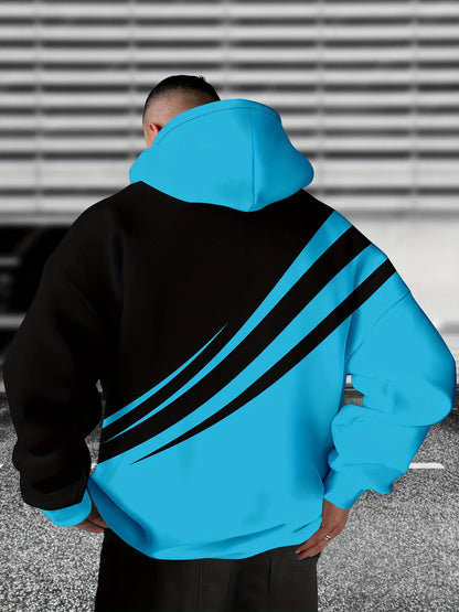 3D-gedrucktes Herren-Sweatshirt mit Tropfenschulter, langärmelig und Kapuze, PLUS SIZE