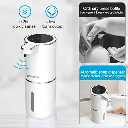 Ein 380 ml wiederaufladbarer automatischer Sensorspender für Seife, geeignet für Schaumschhandseife und Küchenreiniger mit automatischer Sensortechnologie