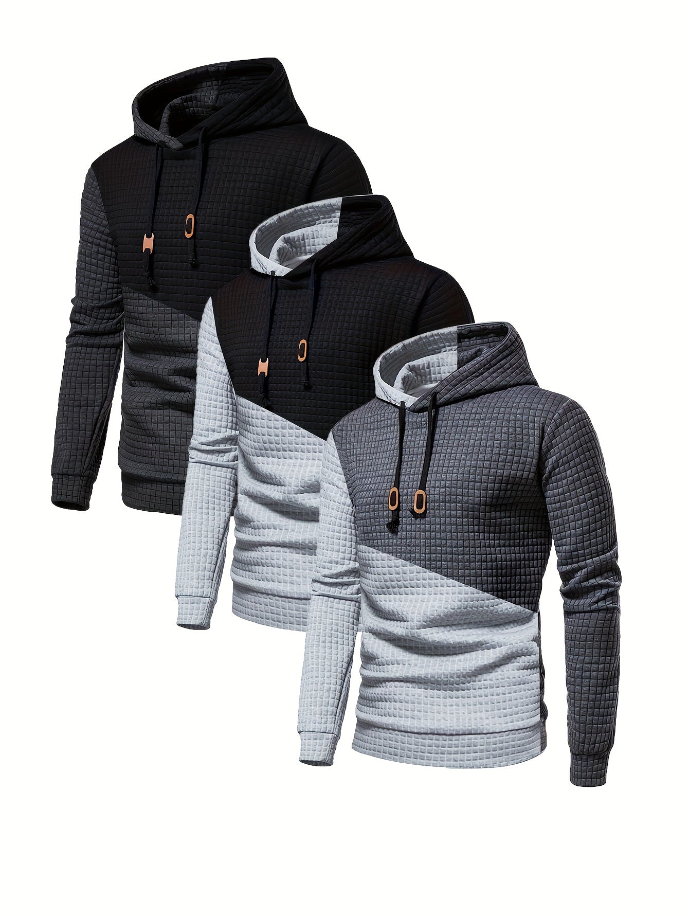 3er-Set kariertes Color-Block-Sporthoodie, vielseitiges Kapuzen-Sweatshirt, lässiges Street-Hoodie.