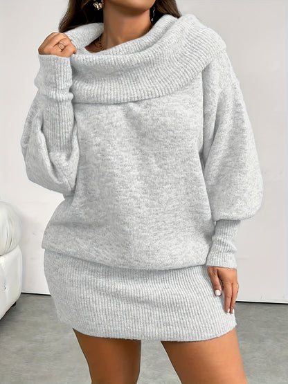 Große Größen, Fierearega lange Version, lässiger Stil, 21. Jahrhundert Stil, graues schulterfreies Kleid mit langen Ärmeln
