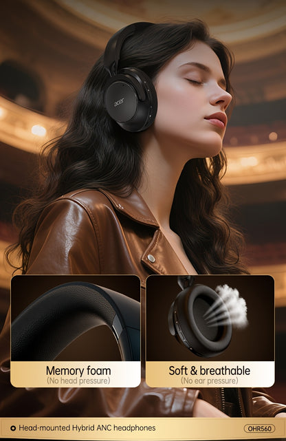 Acer Ohr560 Kabellose Kopfhörer | Over-Ear mit ANC Geräuschunterdrückung, Vollumfassendes Ohrdesign, Faltbar, Eingebautes Kondensatormikrofon, Hi-Fi Stereo Sound, HD ENC Anrufgeräuschreduzierung, Kompatibel mit 3,5-mm-Audiokabel, USA