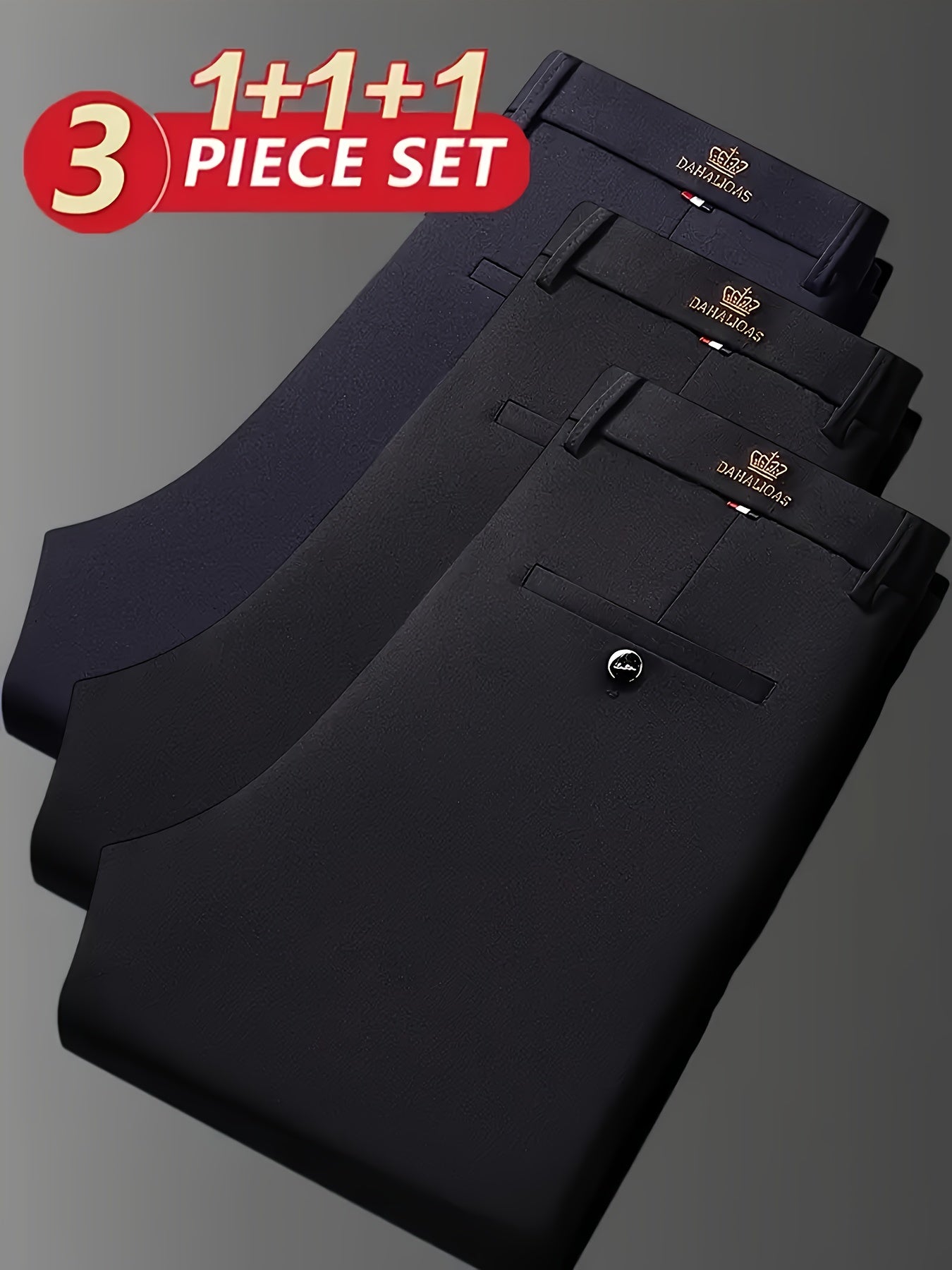 3er-Pack hoch elastische Herren-Business-Casual-Hosen, ganzjährige Tragbarkeit, knitterfrei – kein Bügeln erforderlich, professioneller Stil, klassisches Design, hochwertige Verarbeitung, maschinenwaschbar