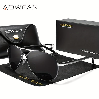 AOWEAR UV400 Piloten-Sonnenbrille für Männer mit polarisierten Spiegelgläsern zum Fahren