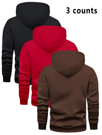 3er-Set Herren-Casual-Hoodies mit Fleece, stilvoll und vielseitig.