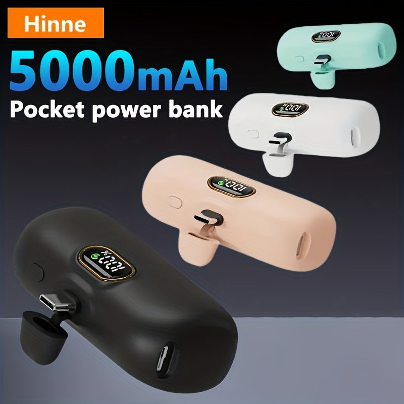 Hinne 5000mAh Mini Tragbares Ladegerät, ultrakompaktes Akku-Pack für unterwegs, Notstrom-Powerbank für das Telefon