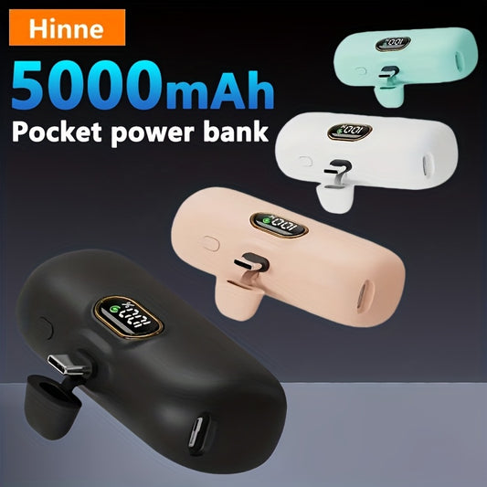 Hinne 5000mAh Mini Tragbares Ladegerät, ultrakompaktes Akku-Pack für unterwegs, Notstrom-Powerbank für das Telefon