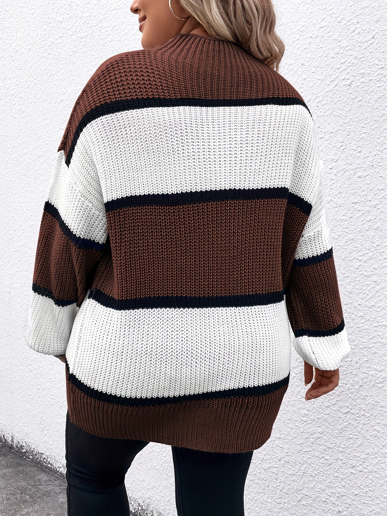 Übergröße, Neuer gestreifter Pullover für Damen Herbst/Winter, Farbblock-Lässig-Stil, Langarmshirt mit Rundhalsausschnitt