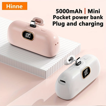 Hinne 5000mAh Mini Tragbares Ladegerät, ultrakompaktes Akku-Pack für unterwegs, Notstrom-Powerbank für das Telefon