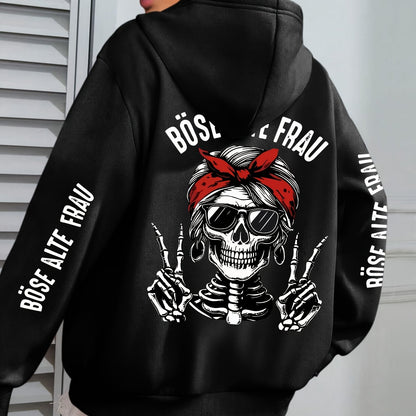 Große Größen  - Hoodie mit Totenkopf-Muster - Böse Alte Frau Druck