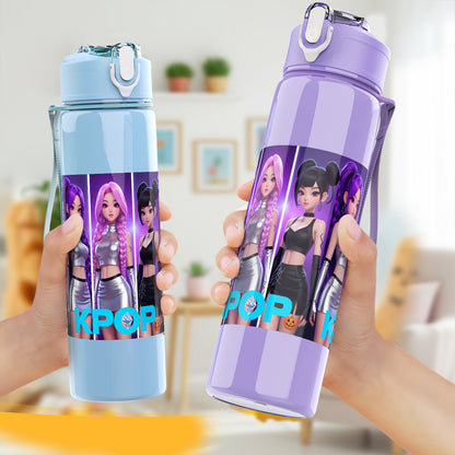 Plastikwasserflasche, Kpop-Mode-Design, Geeignet für Camping, Fitnessstudio, Picknick, Große Kapazität, Leicht zu reinigen, Leicht, Tragbar, 25oz/750ml, Perfektes Geschenk zum Geburtstag