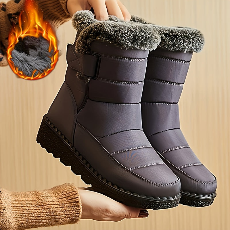 Gefütterte Winterstiefel aus Kunstpelz, wasserdicht und rutschfest, mit warmem Plüschfutter und dicker Sohle, Knöchelstiefel für Damen, Schneestiefel