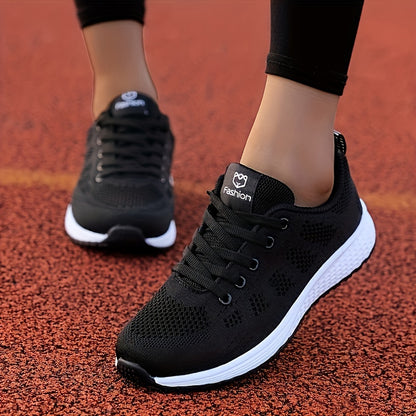 Damen Leichte Mesh-Sportschuhe - Atmungsaktive, Schnürschuhe zum Laufen mit EVA-Sohle, Modische Schwarze Freizeit- und Gehschuhe