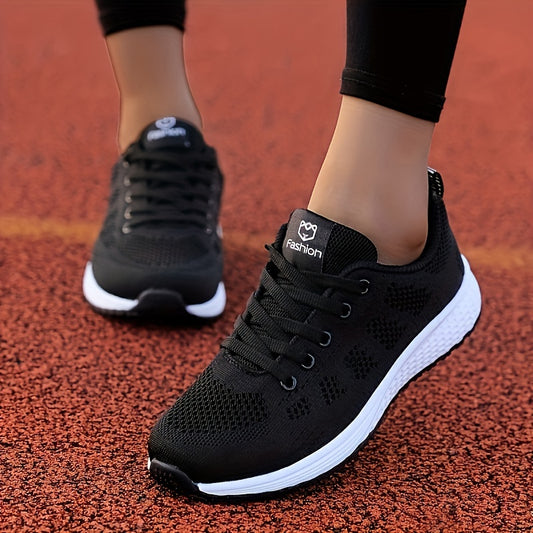 Damen Leichte Mesh-Sportschuhe - Atmungsaktive, Schnürschuhe zum Laufen mit EVA-Sohle, Modische Schwarze Freizeit- und Gehschuhe