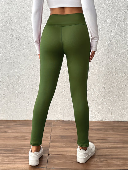 Damen Thermo-Leggings mit dickem Fleece-Futter und hohem Bund – Winterwärme, dehnbarer Skinny-Fit, einfarbig, lange Länge, perfekt für Freizeit- oder Outdoor-Aktivitäten