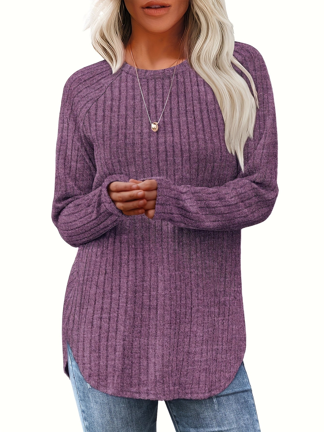 Vierteiliges Set Damenmode Oberteil Herbst Winter Basic Locker Elegant Rundhals Langarm Pullover