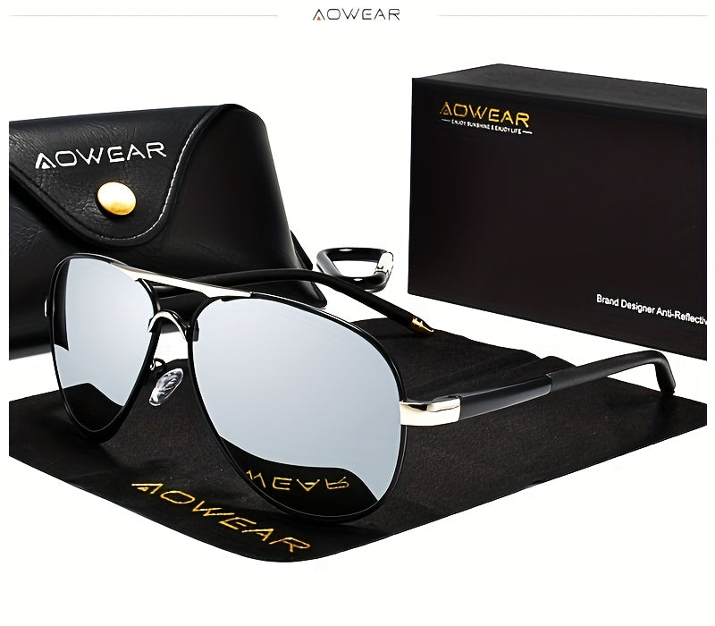 AOWEAR UV400 Piloten-Sonnenbrille für Männer mit polarisierten Spiegelgläsern zum Fahren