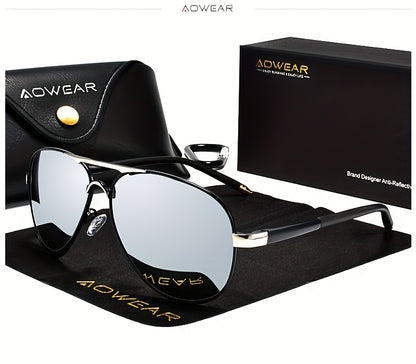 AOWEAR UV400 Piloten-Sonnenbrille für Männer mit polarisierten Spiegelgläsern zum Fahren