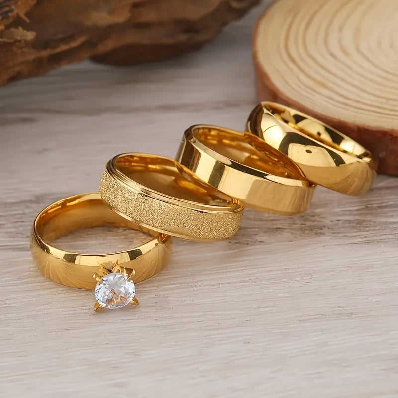 4-teiliges Set goldener Ringe aus Edelstahl