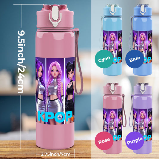 Plastikwasserflasche, Kpop-Mode-Design, Geeignet für Camping, Fitnessstudio, Picknick, Große Kapazität, Leicht zu reinigen, Leicht, Tragbar, 25oz/750ml, Perfektes Geschenk zum Geburtstag
