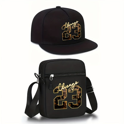 2-teiliges Set: Chicago 23 Golden Print Baseballcap & Crossbody-Tasche