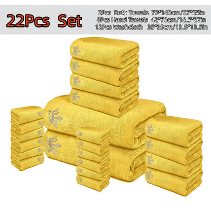 22-teiliges ultraweiches Korallenbad-Set, enthält 2 Badehandtücher (70 x 140 cm), 8 Handtücher (42 x 70 cm) und 12 Waschlappen (35 x 35 cm). Schnell trocknend, sehr saugfähig und leicht