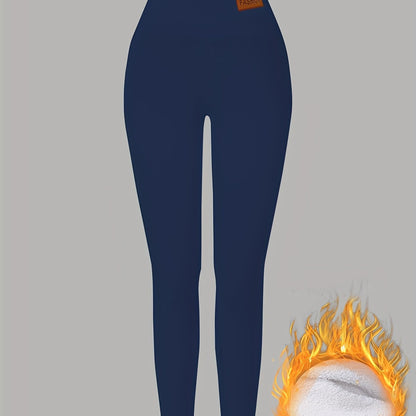 Damen Thermo-Leggings mit dickem Fleece-Futter und hohem Bund – Winterwärme, dehnbarer Skinny-Fit, einfarbig, lange Länge, perfekt für Freizeit- oder Outdoor-Aktivitäten