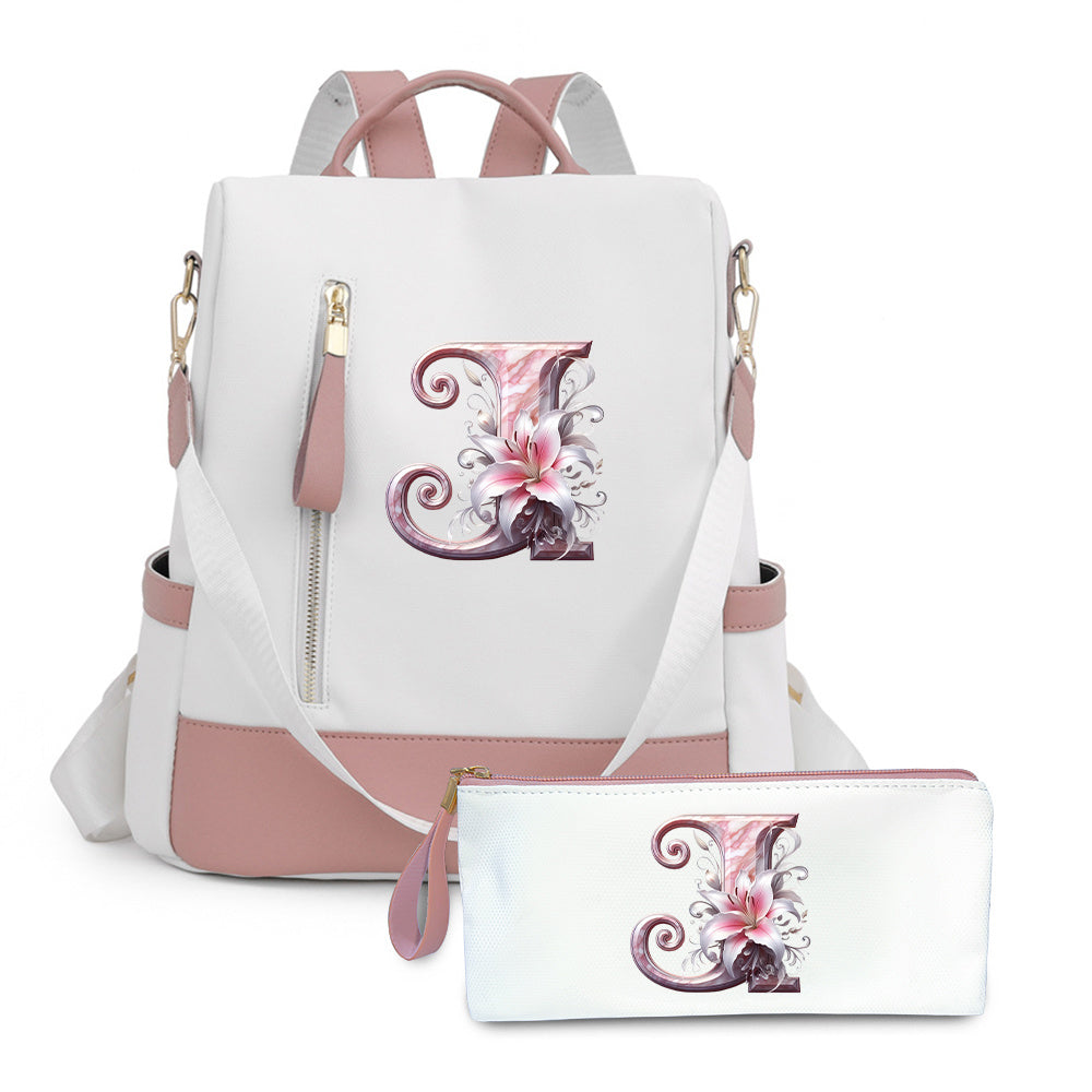 2er-Set Rucksack und Handtasche kompatibel für Tablet/Laptop - Große Kapazität mit mehreren Fächern / Reisetaschen mit verstellbaren Gurten, leichtes Design & A-Z Buchstabenoptionen