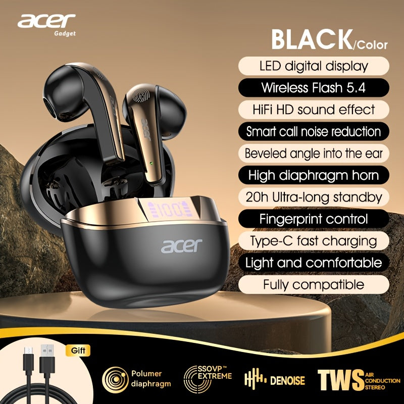 Acer True Wireless Stereo Ohrhörer | Geräuschunterdrückung bei Anrufen, Hi-Fi-Sound, leichtes Touchscreen-Design, extra lange Standby-Zeit, Sport- und Lauf-Ohrhörer,  stilvolles Aussehen