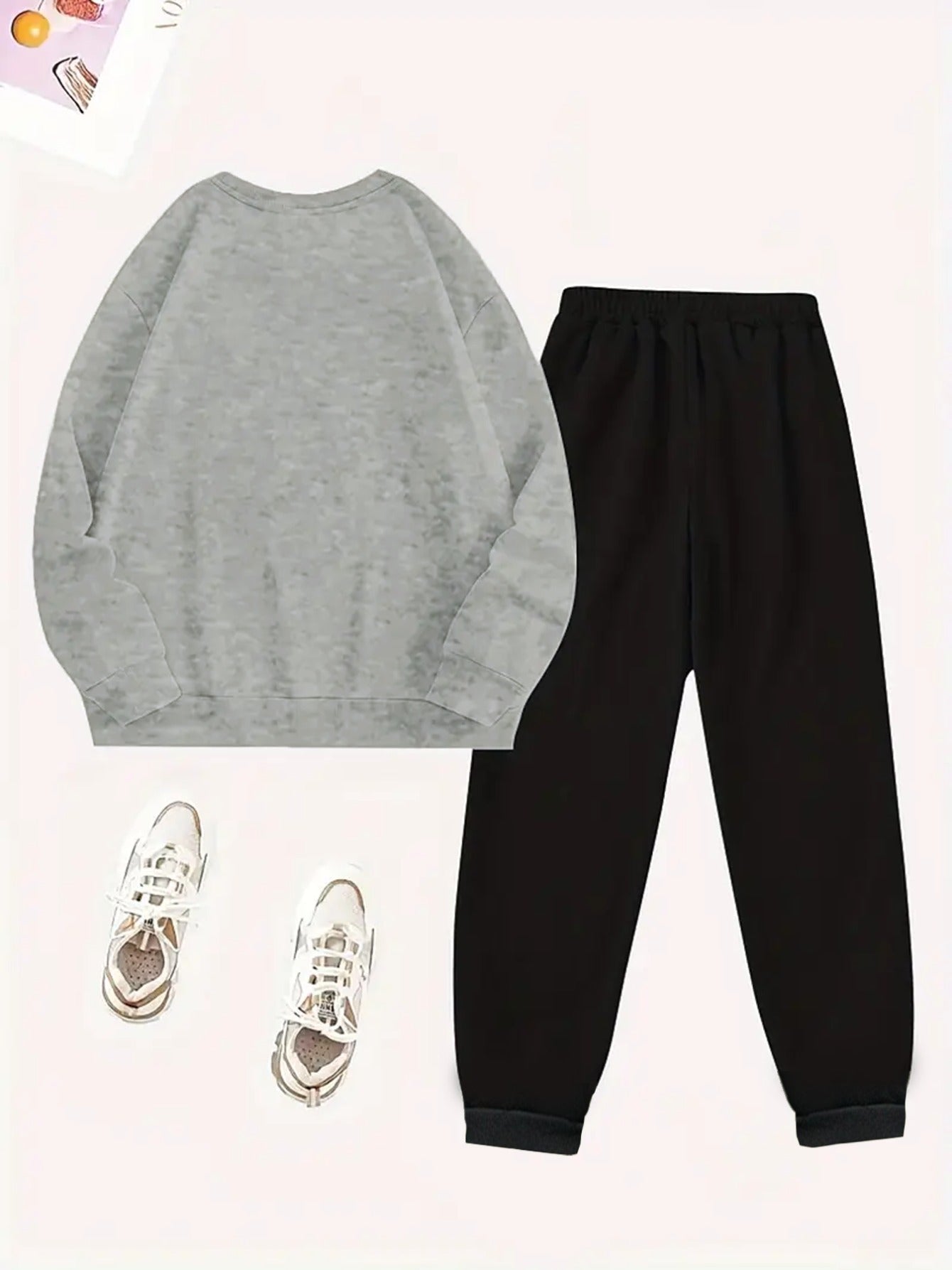 2 Teile SIX SEVEN Bedruckter Y2K-Stil Elegante Lässige Damen-Sportbekleidung | Fleece Pullover mit Rundhalsausschnitt und Langarm sowie Lange Hose Set