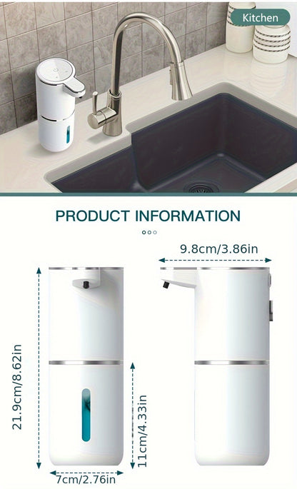 Ein 380 ml wiederaufladbarer automatischer Sensorspender für Seife, geeignet für Schaumschhandseife und Küchenreiniger mit automatischer Sensortechnologie