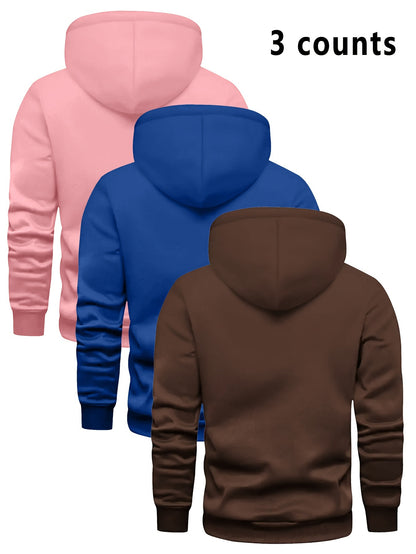 3er-Set Herren-Casual-Hoodies mit Fleece, stilvoll und vielseitig.