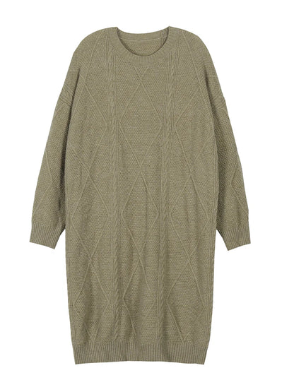 Neuankömmling Herbst/Winter Große Größen Damen Lässiges Lockeres Strickkleid mit Rundhalsausschnitt und langen Ärmeln Herbst/Winter Strickkleid