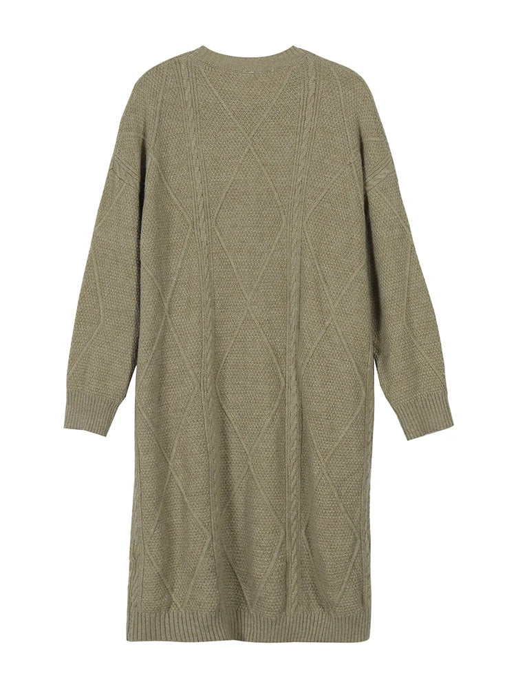 Neuankömmling Herbst/Winter Große Größen Damen Lässiges Lockeres Strickkleid mit Rundhalsausschnitt und langen Ärmeln Herbst/Winter Strickkleid